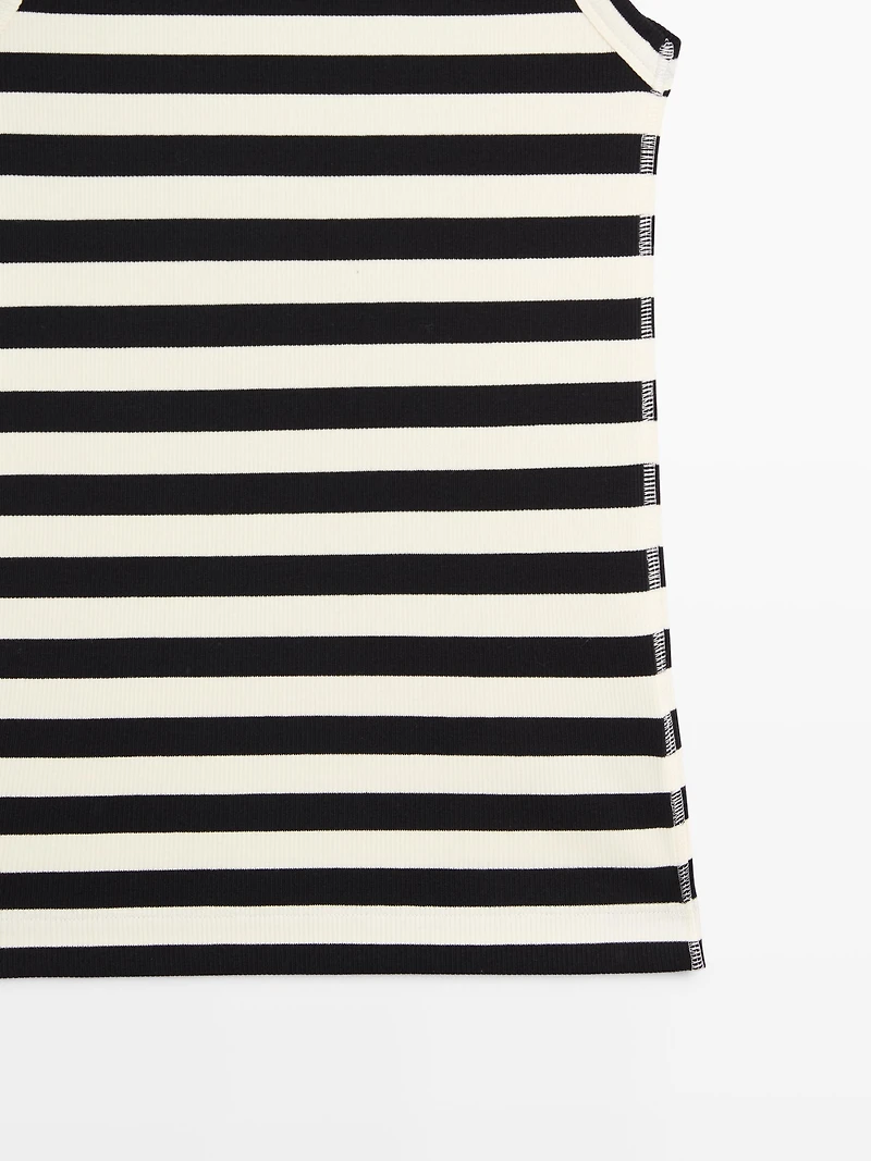 Sleeveless ribbed top with striped detail