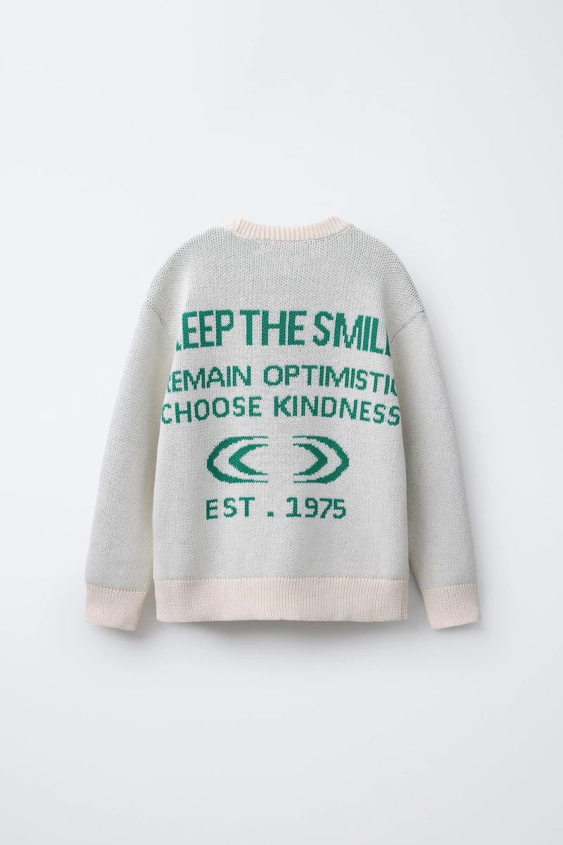 EMBROIDERED TEXT KNIT SWEATER