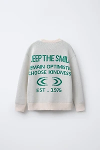 EMBROIDERED TEXT KNIT SWEATER