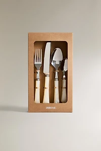 4-PIECE FLATWARE SET WITH PEARL-EFFECT HANDLE