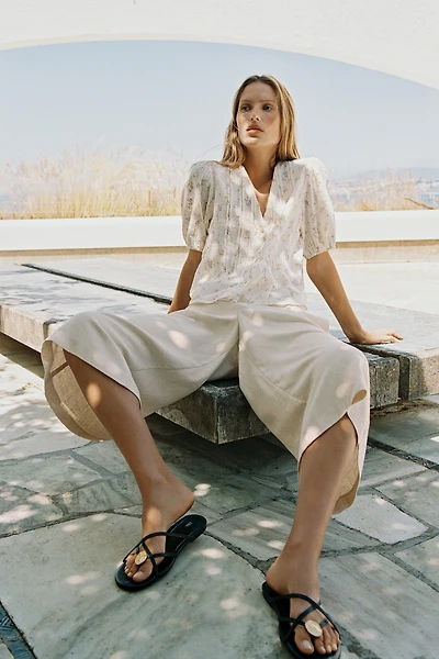 LONG LINEN LACE TRIM SHORTS