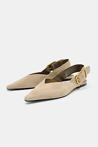 SPLIT LEATHER BUCKLE SLINGBACKS