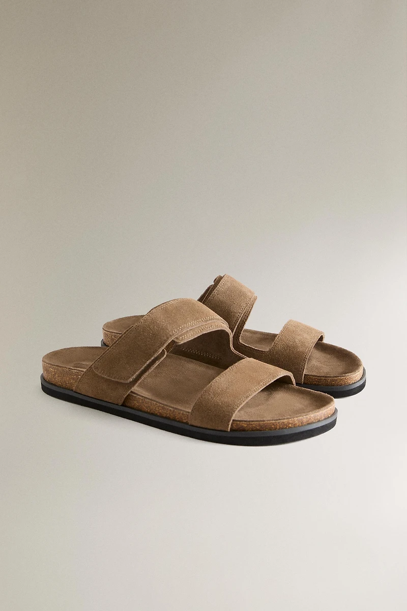SANDALES DOUBLE BRIDE CROÛTE DE CUIR