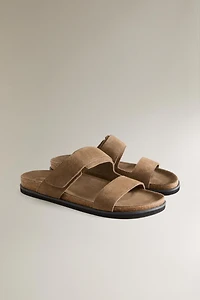 SANDALES DOUBLE BRIDE CROÛTE DE CUIR