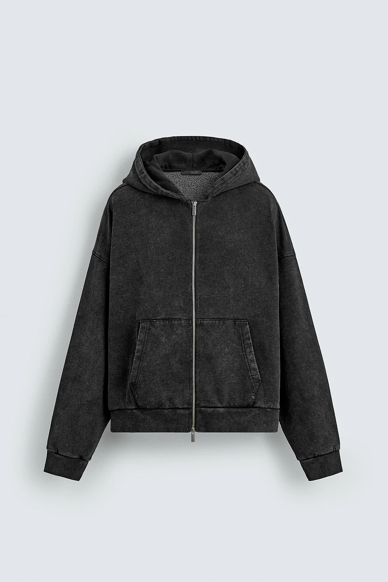WASHED HOODED ZIP SWEATSHIRT