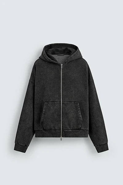 WASHED HOODED ZIP SWEATSHIRT