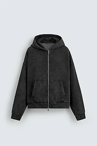 WASHED HOODED ZIP SWEATSHIRT