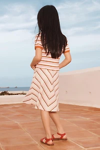 LIMITED EDITION STRIPED COTTON LINEN MIDI SKIRT