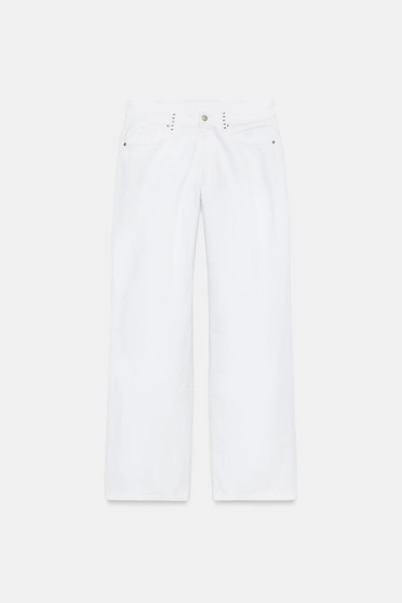 TRF LOW RISE WIDE LEG STUD JEANS