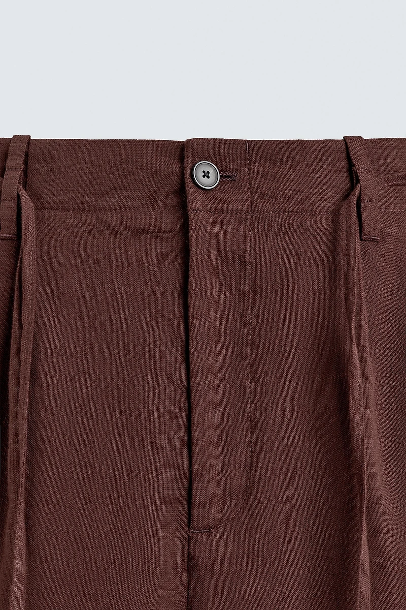 SHORT WIDE FIT EN LIN MÉLANGÉ