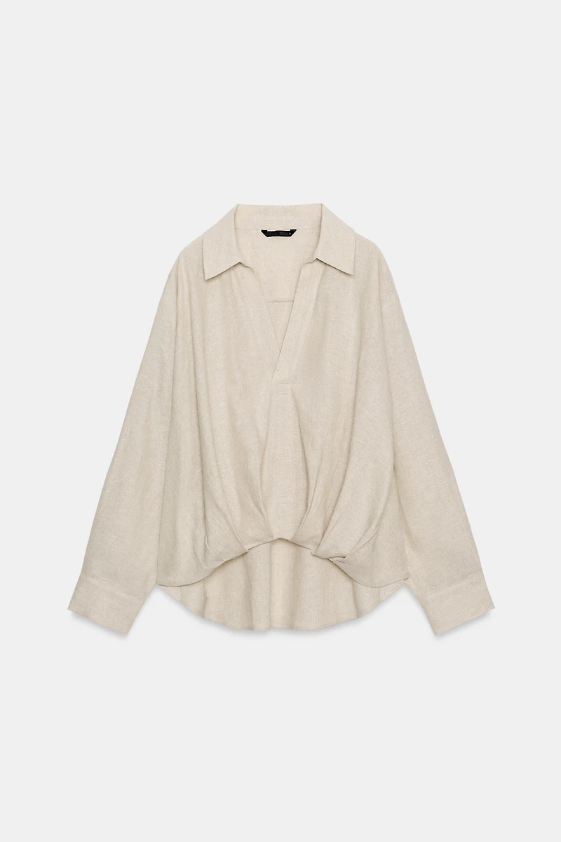LINEN BLEND SHIRT WITH PUFF HEM