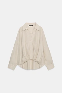 LINEN BLEND SHIRT WITH PUFF HEM