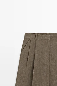 Flowing melange linen Bermuda shorts