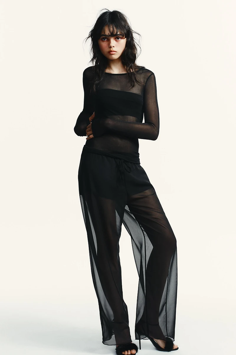 PANTALON FLUIDE SEMI-TRANSPARENT
