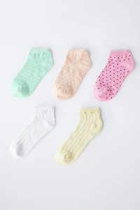 FIVE-PACK OF SHORT SOCKS WITH HEARTS AND TEXTURE