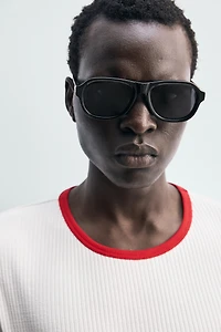 CONTRAST RIBBED PRINT T-SHIRT