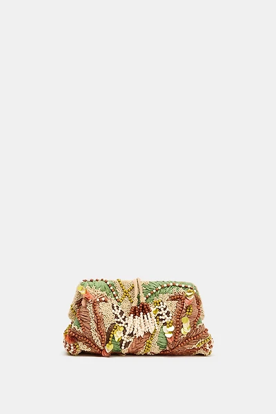 EMBROIDERED BEADED POUCH BAG