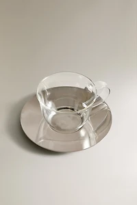 BOROSILICATE GLASS TEACUP AND SAUCER
