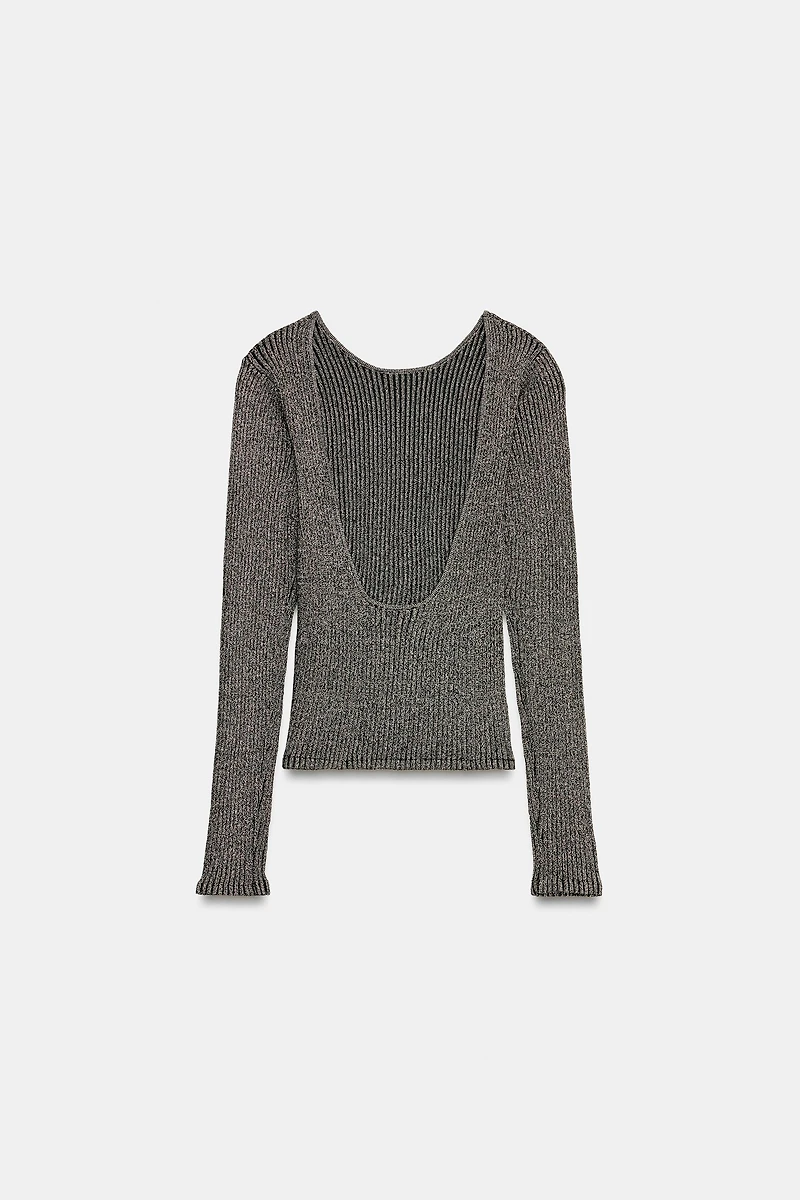 METALLIC THREAD OPEN BACK TOP