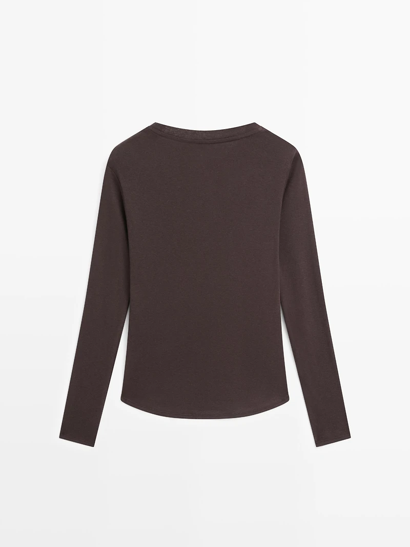 Long-sleeve cotton blend T-shirt