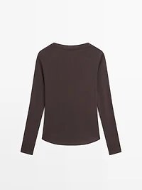 Long-sleeve cotton blend T-shirt