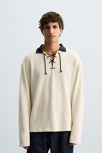 TEXTURED DRAWSTRING SWEATSHIRT