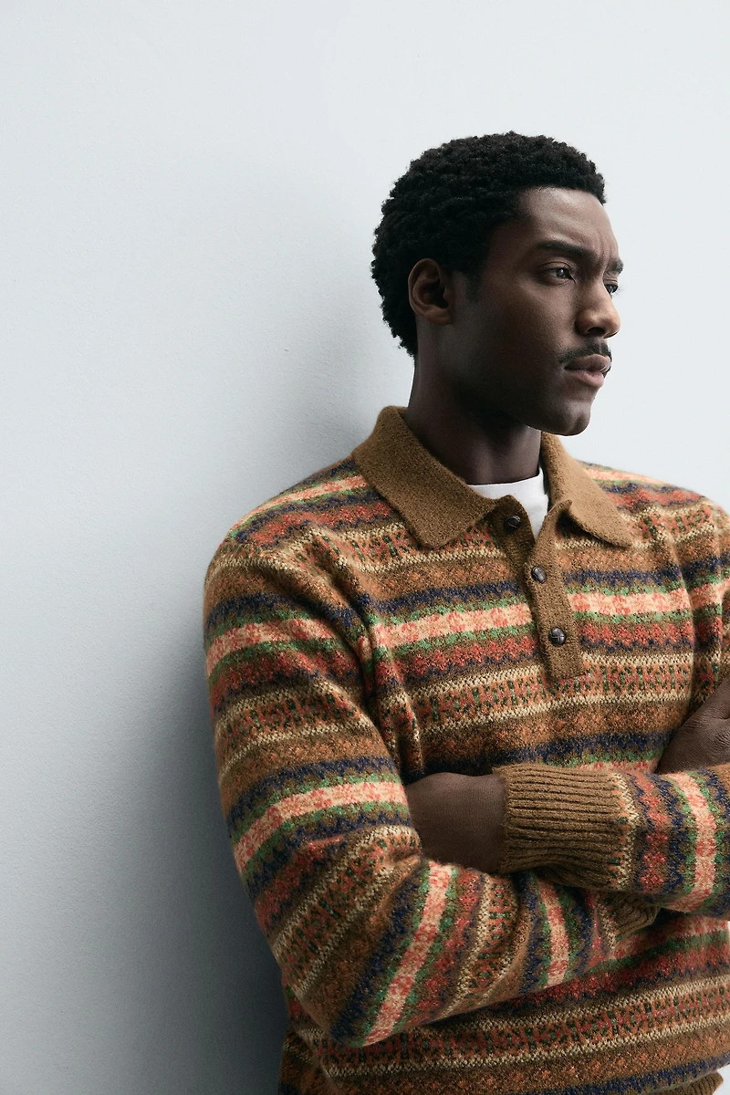 GEOMETRIC JACQUARD KNIT POLO