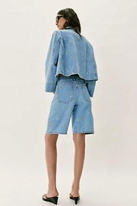 Z1975 EMBROIDERED FLORAL DENIM SHORTS SET