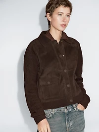 Contrast knit and sheepskin jacket