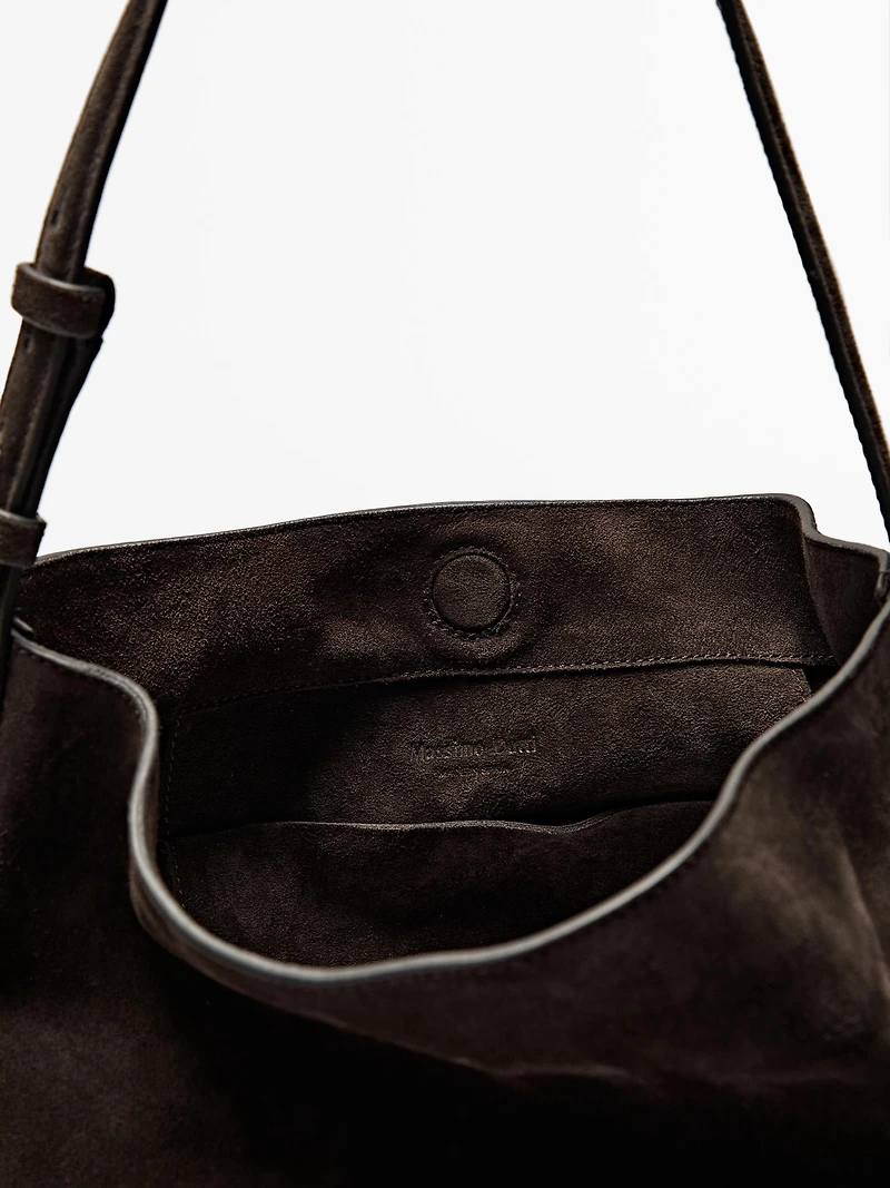 Split suede leather bucket bag