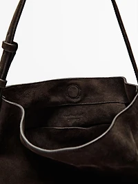 Split suede leather bucket bag