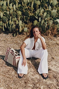 LINEN BLEND STRAIGHT PANTS
