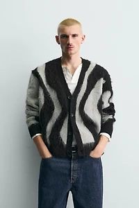 BRUSHED JACQUARD CARDIGAN