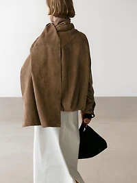Suede leather bomber jacket with scarf detail