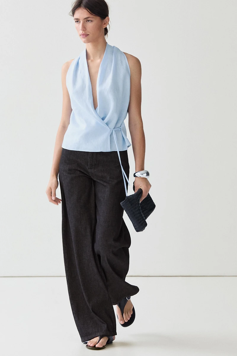 100% linen halter top with tie detail