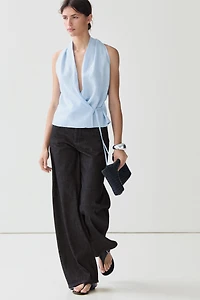 100% linen halter top with tie detail
