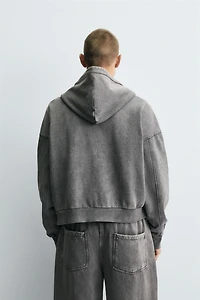 WASHED HOODED ZIP SWEATSHIRT
