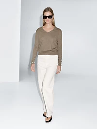 Wool blend V-neck knit sweater