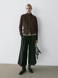 Wool high neck knit cardigan