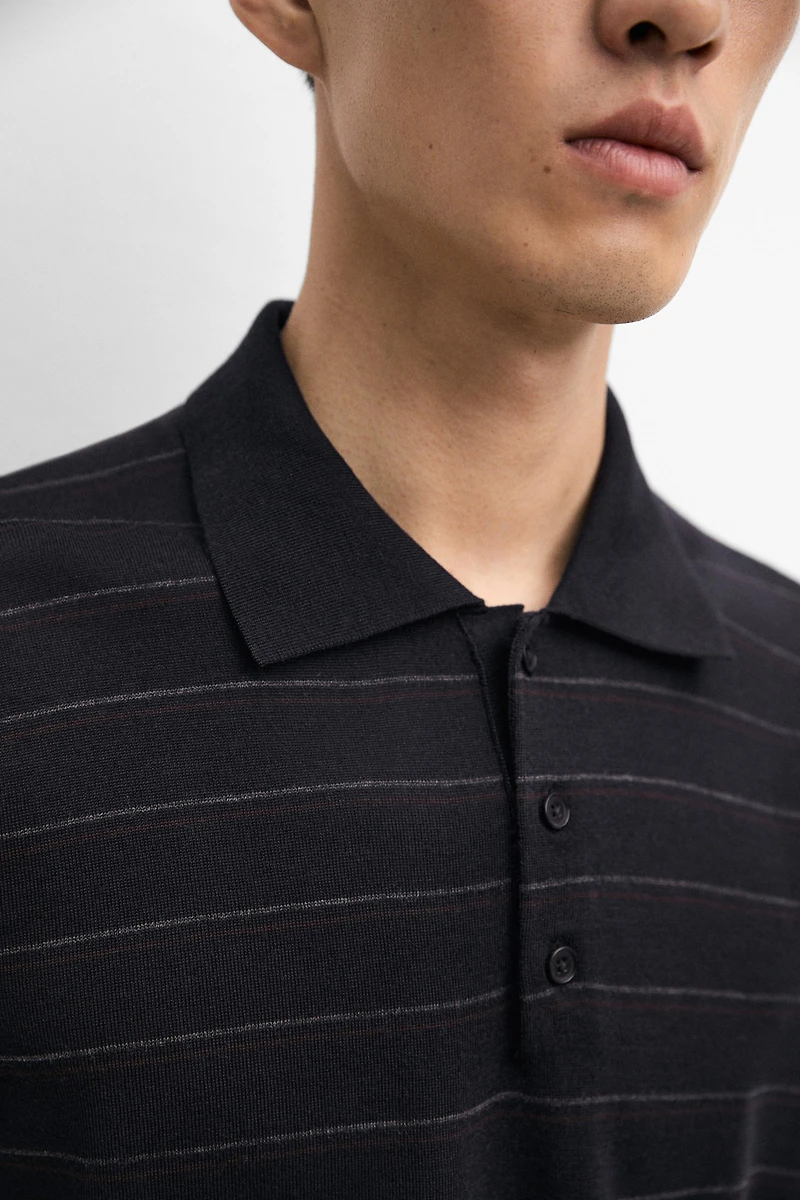 Striped short sleeve knit polo sweater