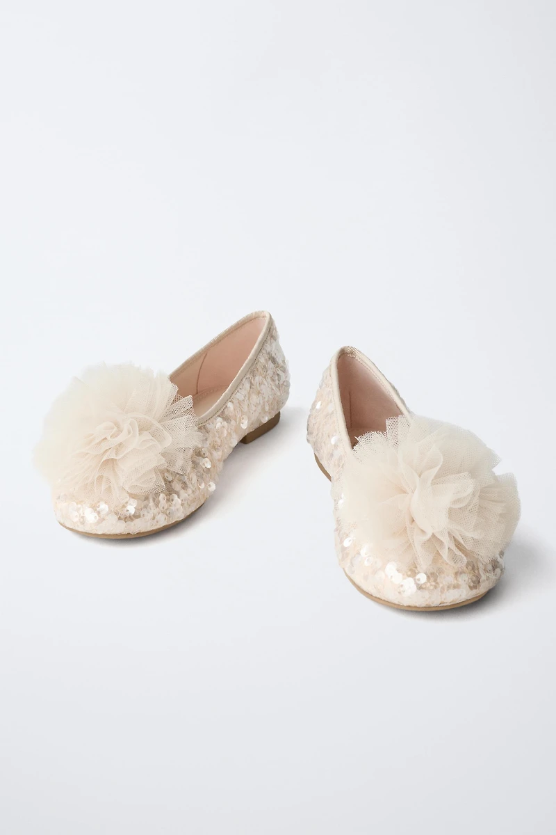 SEQUIN POM-POM BALLET FLATS