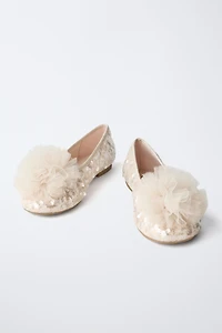 SEQUIN POM-POM BALLET FLATS