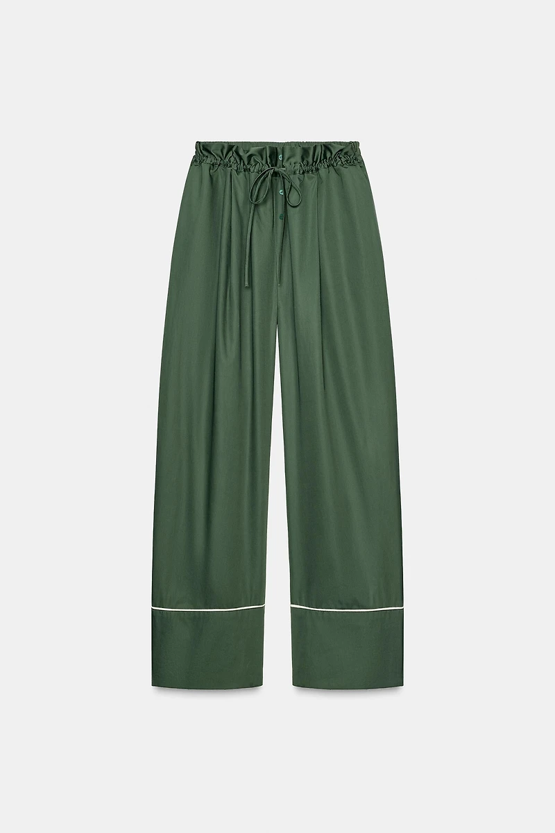 PANTALON EN POPELINE À CONTRASTE