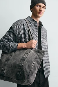 WASHED-EFFECT DENIM SHOPPER BAG