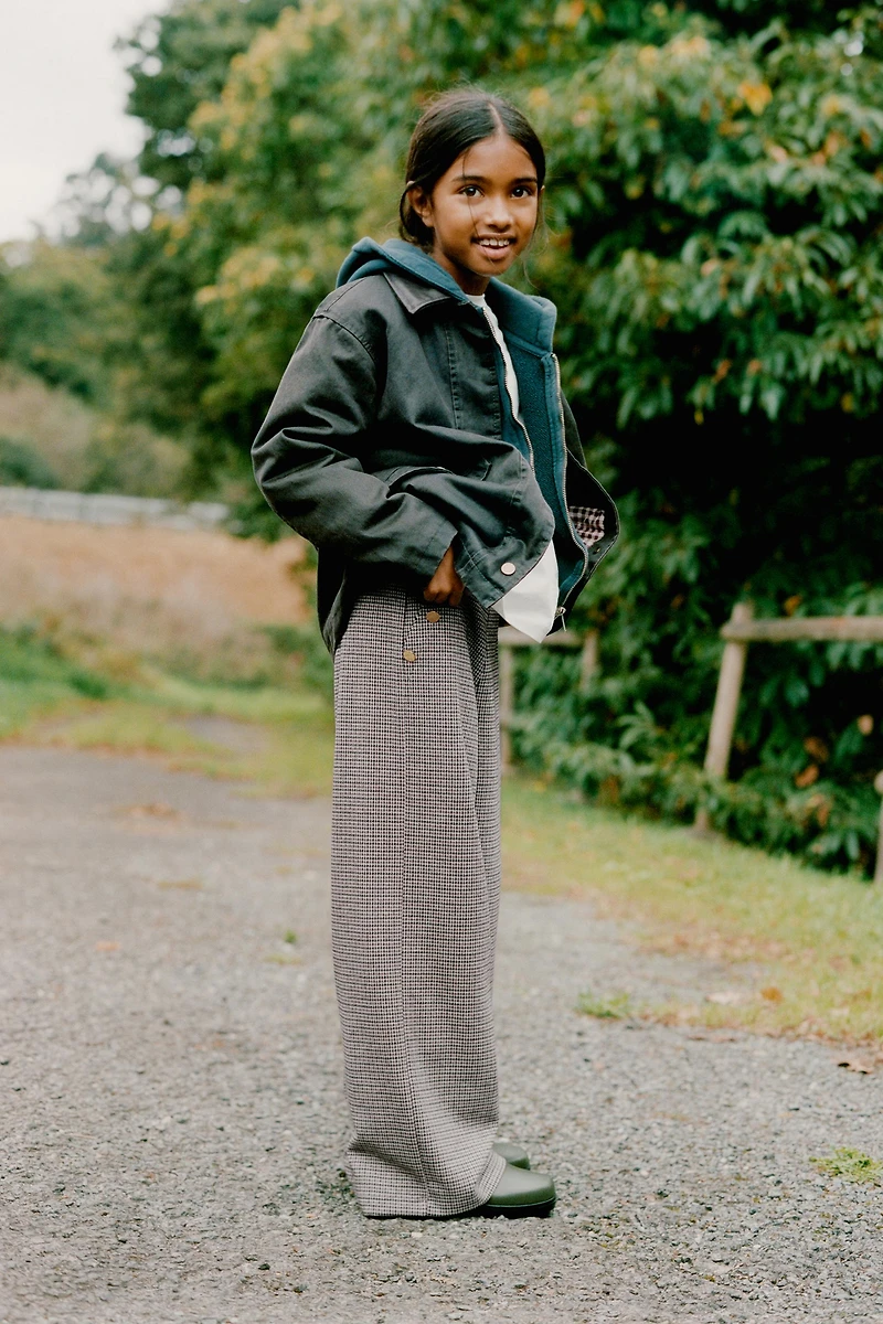 JACQUARD BUTTON WIDE LEG PANTS