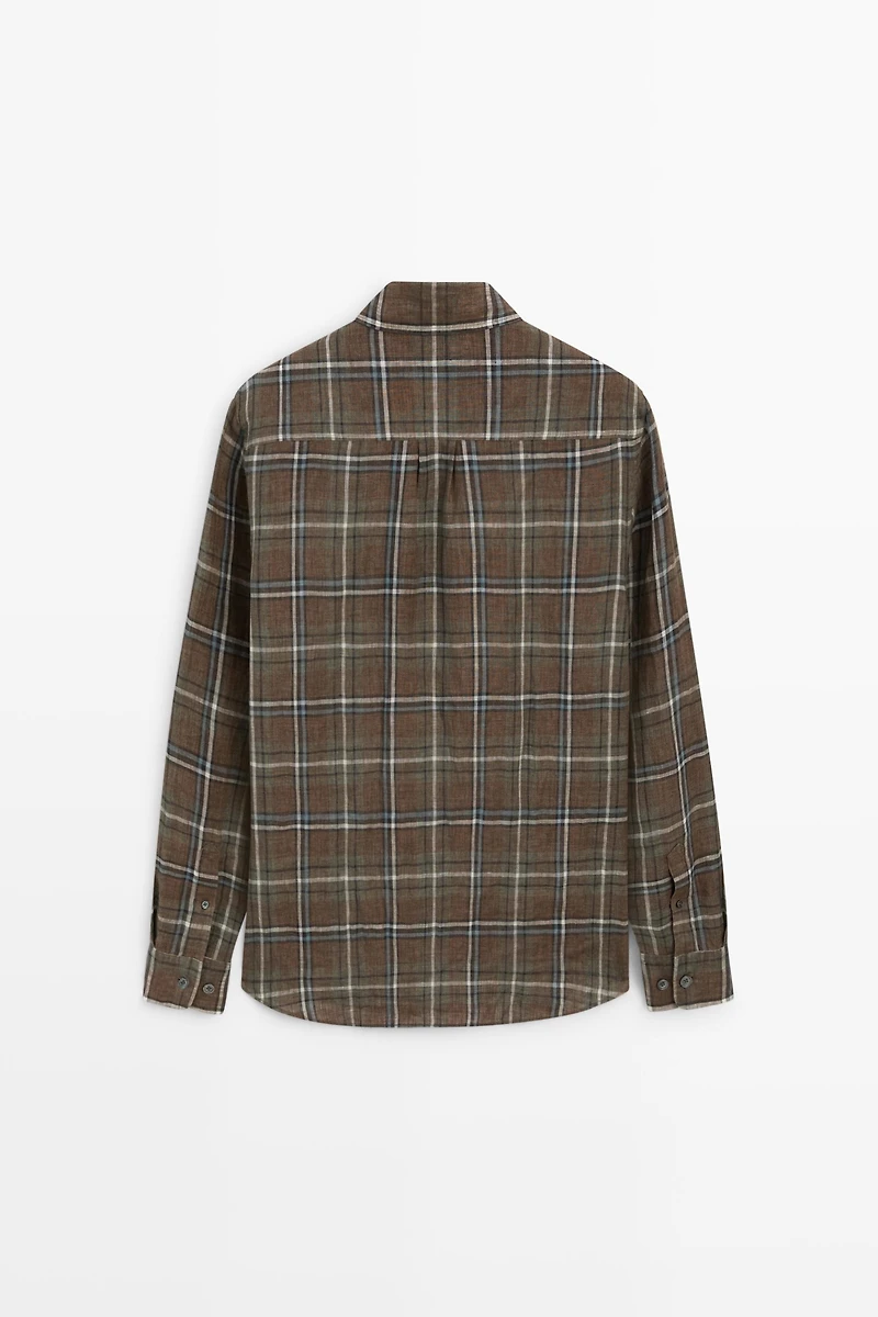 100% linen regular fit check shirt