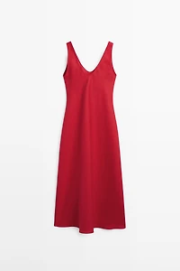 100% linen strappy midi dress