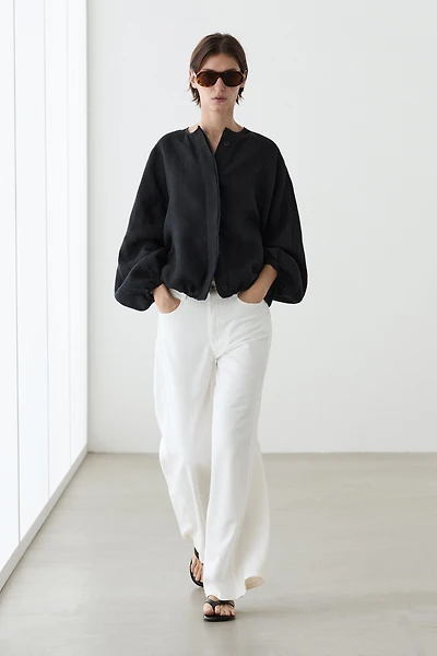 100% linen puff bomber jacket