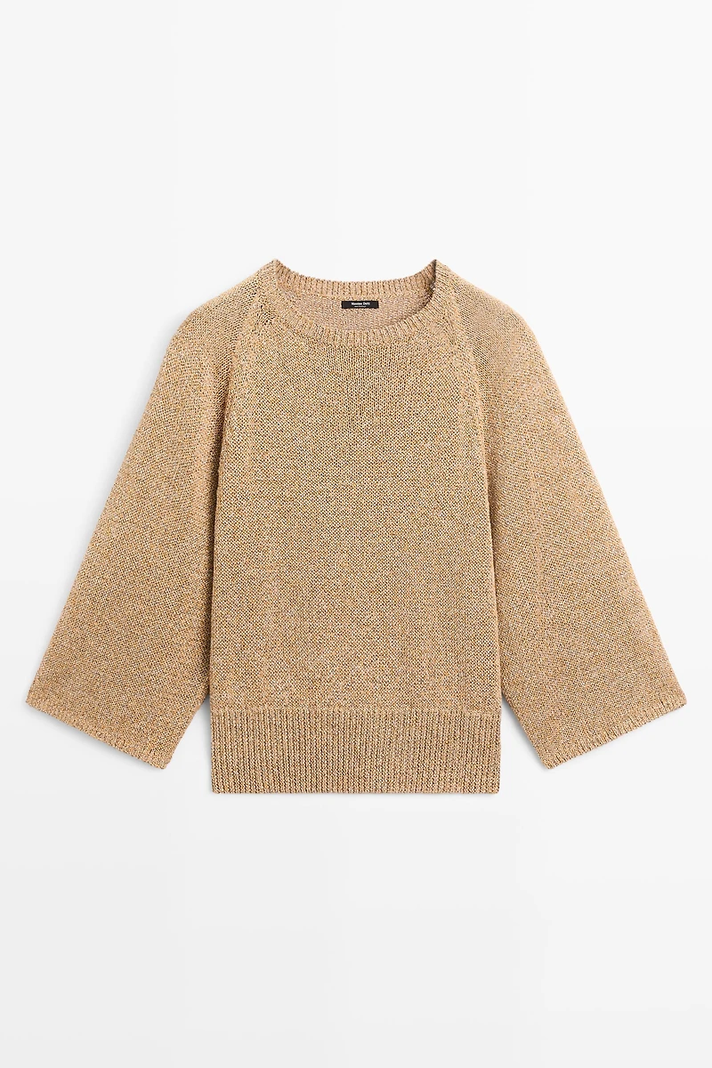 Cotton blend heathered knit sweater
