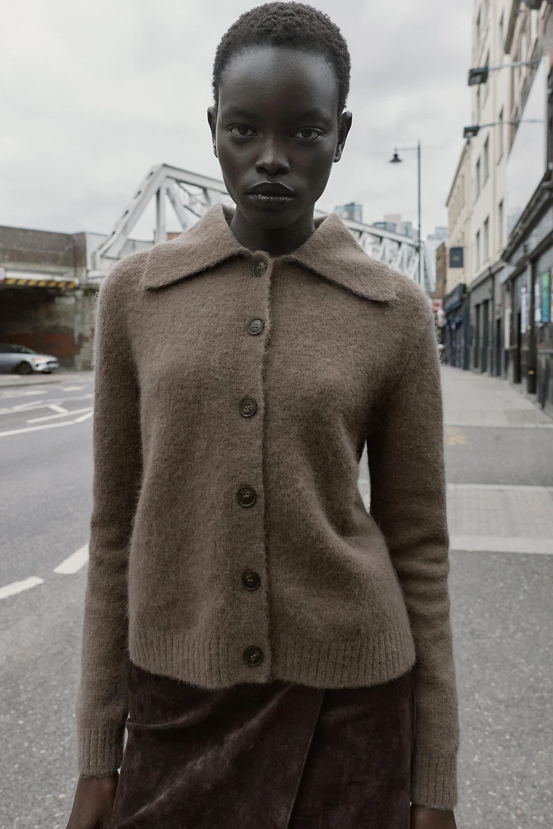 CARDIGAN WITH FAUX FUR LAPEL
